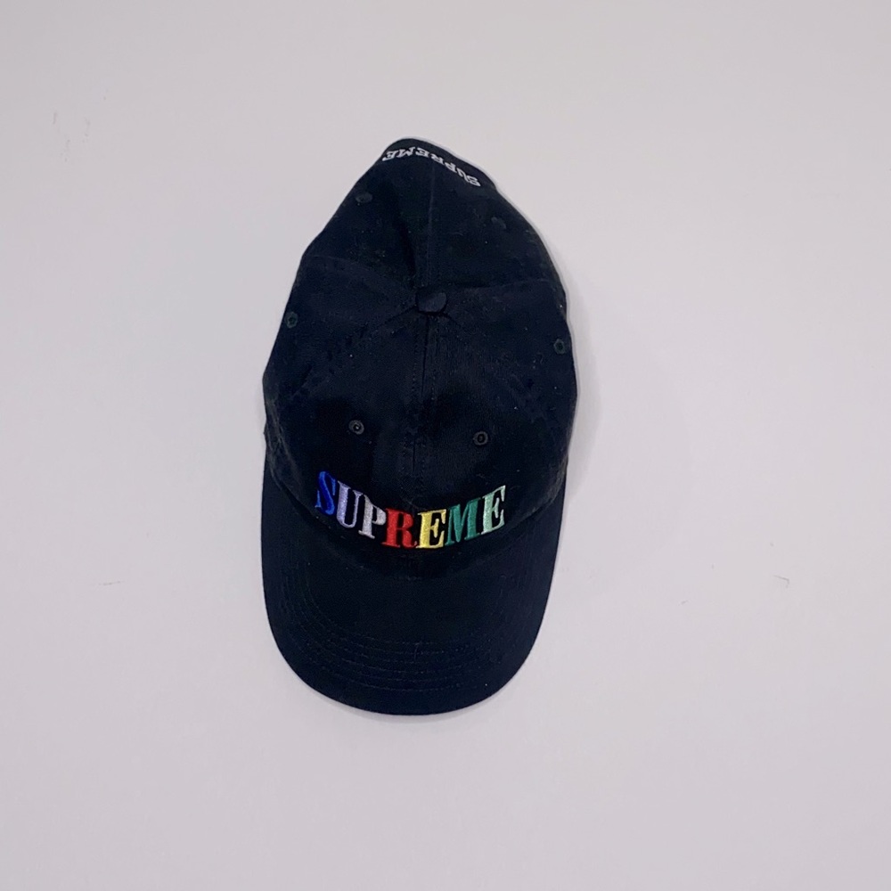 supreme baseball cap with rainbow lettering